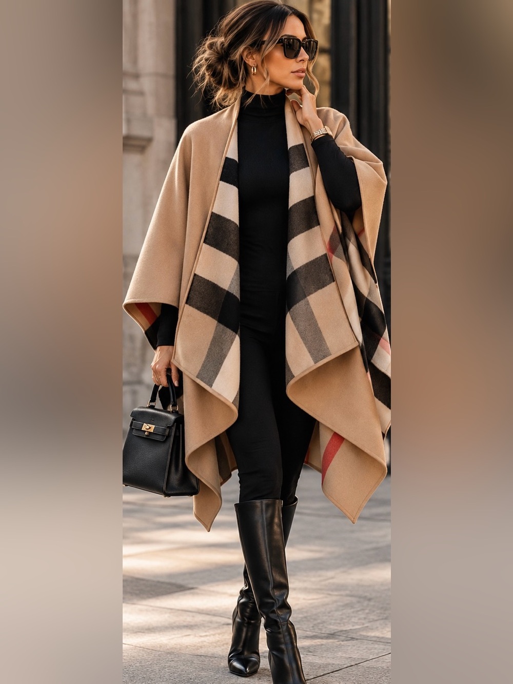 Burberry Charlotte Reversible Check Wool Cape